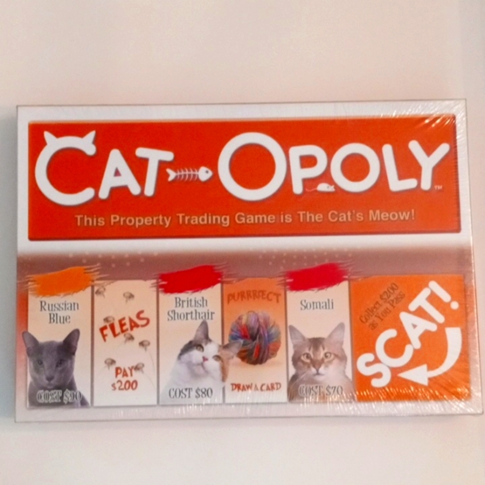 Cat-Opoly board game, 2-6 players, ages 8 and up.